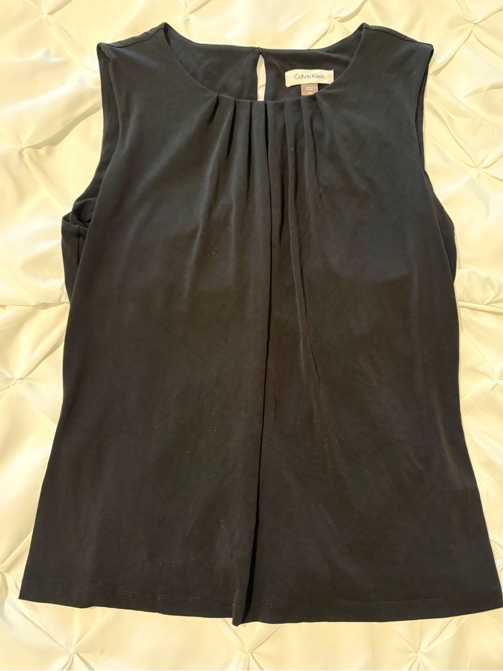 Calvin Klein Women’s Black Pleated Round Neck Tank Top, Size 10